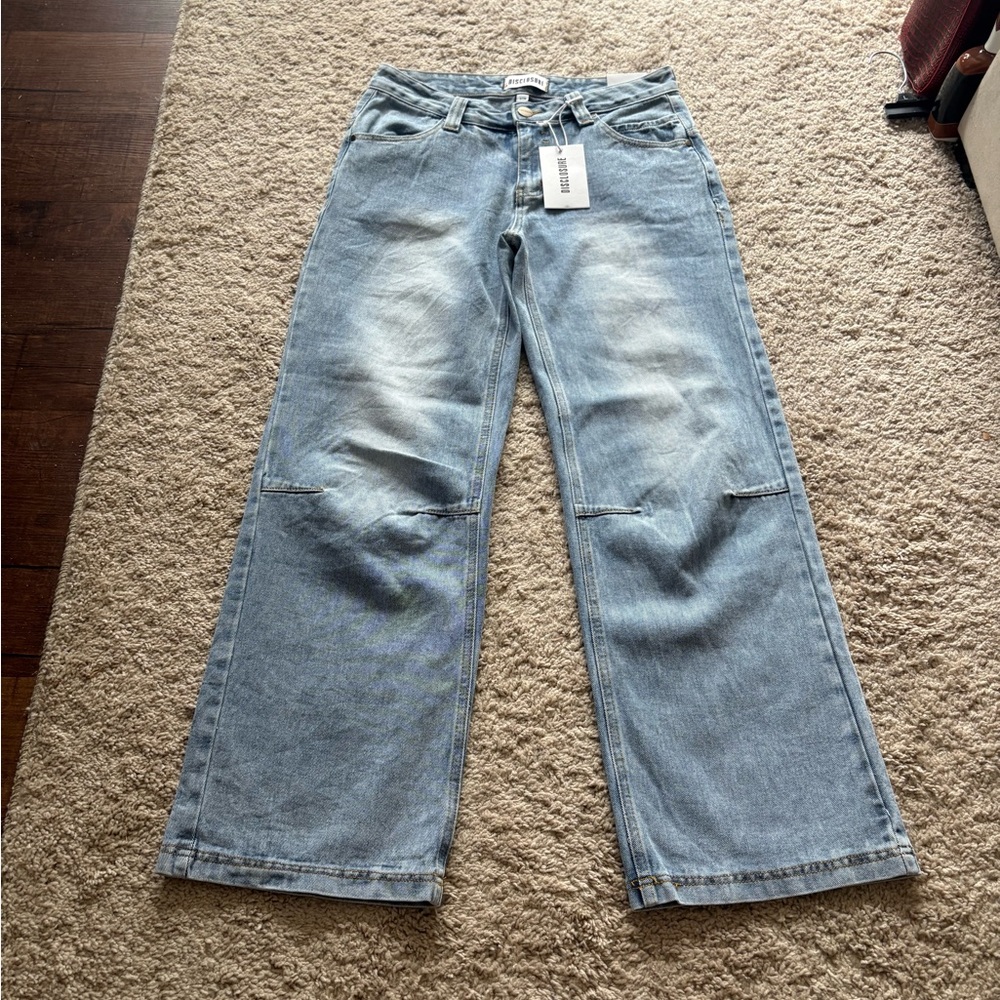 Disclosure Women Sz 28 Wide Leg Fly with Me Lt. Blue Jeans with Angel Wing Back - Picture 6 of 11